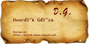 Dvorák Géza névjegykártya